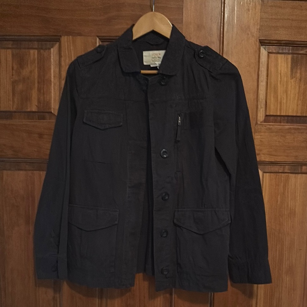 J Crew Black Utility Jacket with Collared Neckline